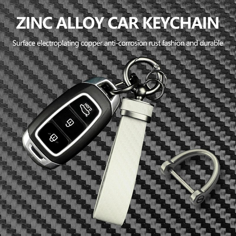 Turcee Carbon Fiber Car Keychain,Automotive Interior Accessories Keychains Leather Car Key Fob,Car Accessories Key Ring&Anti-Lost D-Ring(White) - Image 3